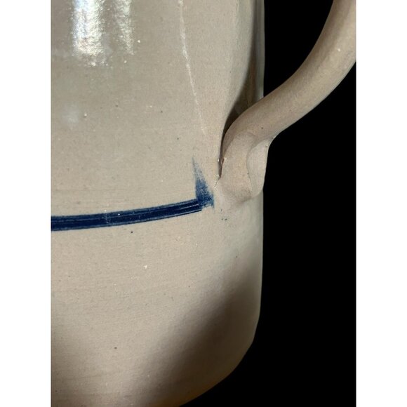 Vintage Salt Glaze Cobalt Blue Stripe Pottery Pitcher 7.75" Hand Thrown - Picture 14 of 14